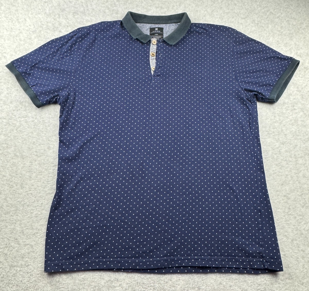 1991 by Cotton On Men's L Navy Blue Polka Dot Short Sleeve Polo Shirt 100%Cotton